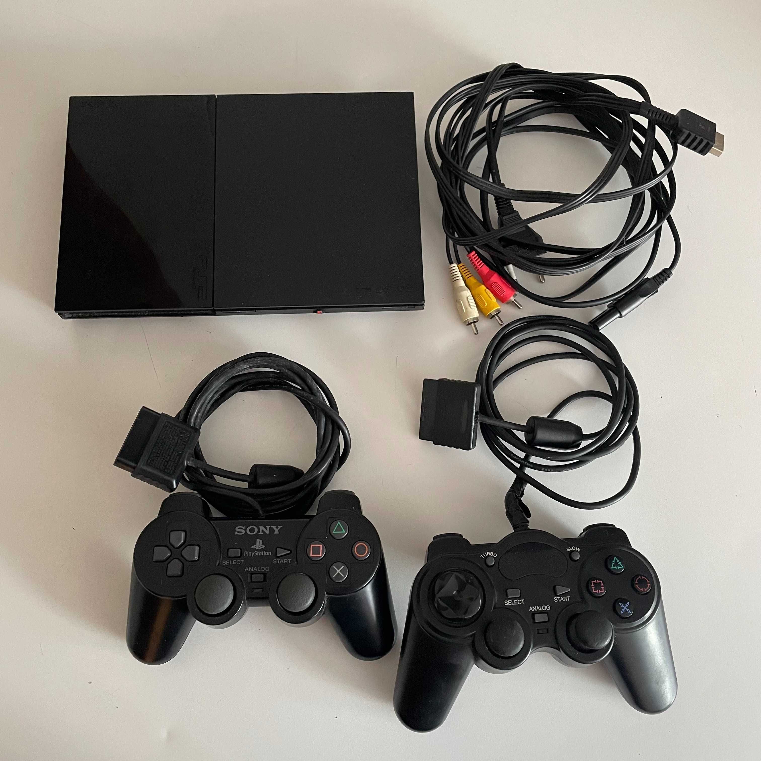 PS2 Slim + 2 Comandos + 11 Jogos + cabos | Bom estado