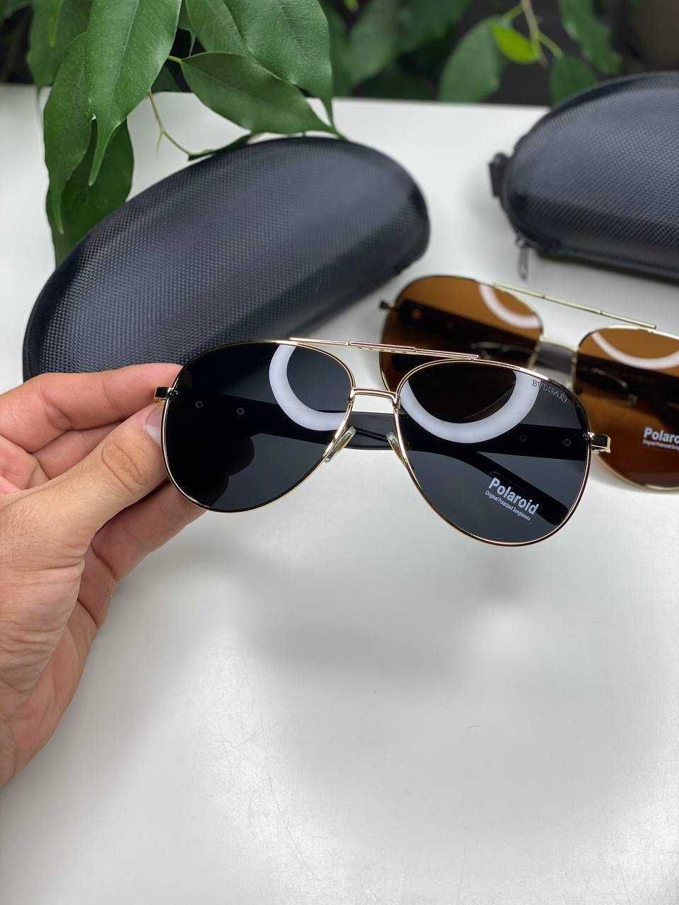 Мужские очки BVLGARI AVIATOR крупные черные/корич POLARIZED Булгари