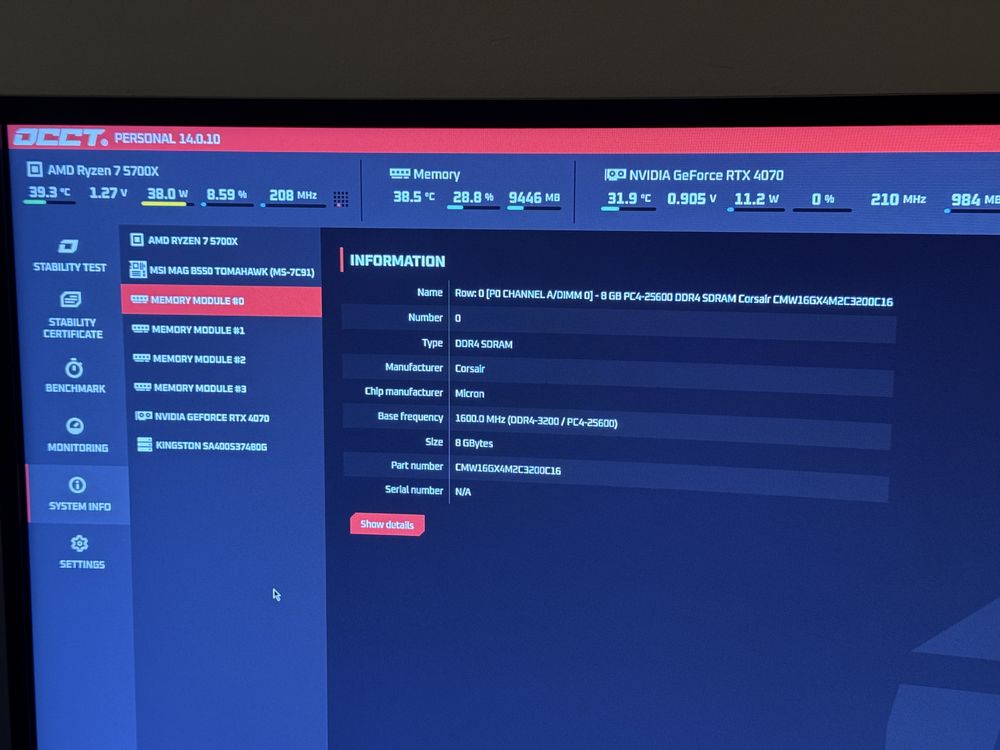 Komputer: Ryzen 7 5700X, 32 GB RAM, RTX 4070.