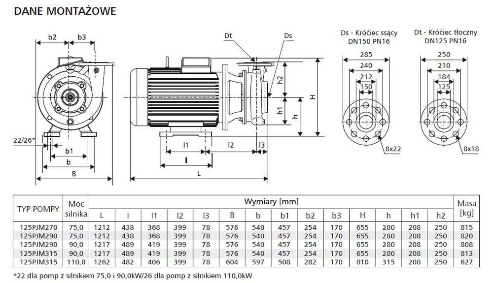 Pompa LFP 125 PJM 315 z silnikiem 90 kW 2900 obr/min