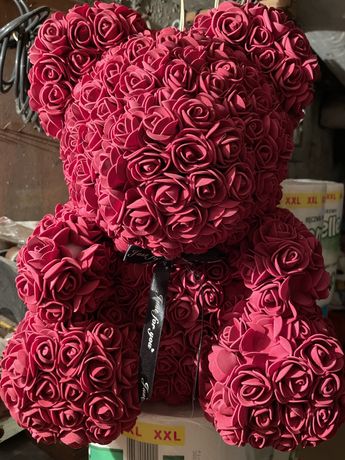 Płatki róż miś bordowy 40cm