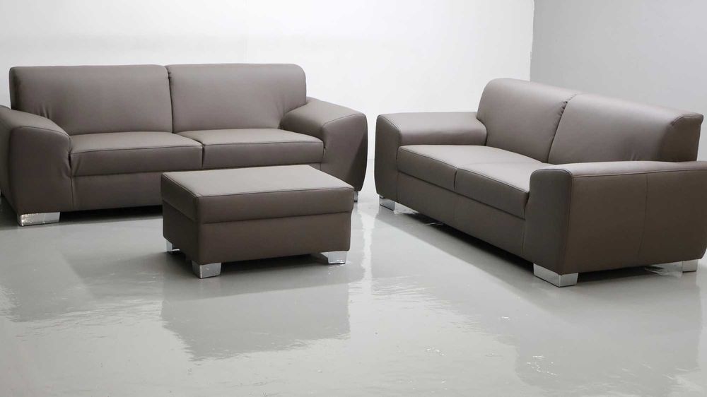 TAB nowy komplet 3+2+PUFA SOFA kanapa, zestaw CZEKOLADOWA ECO SKÓRA s