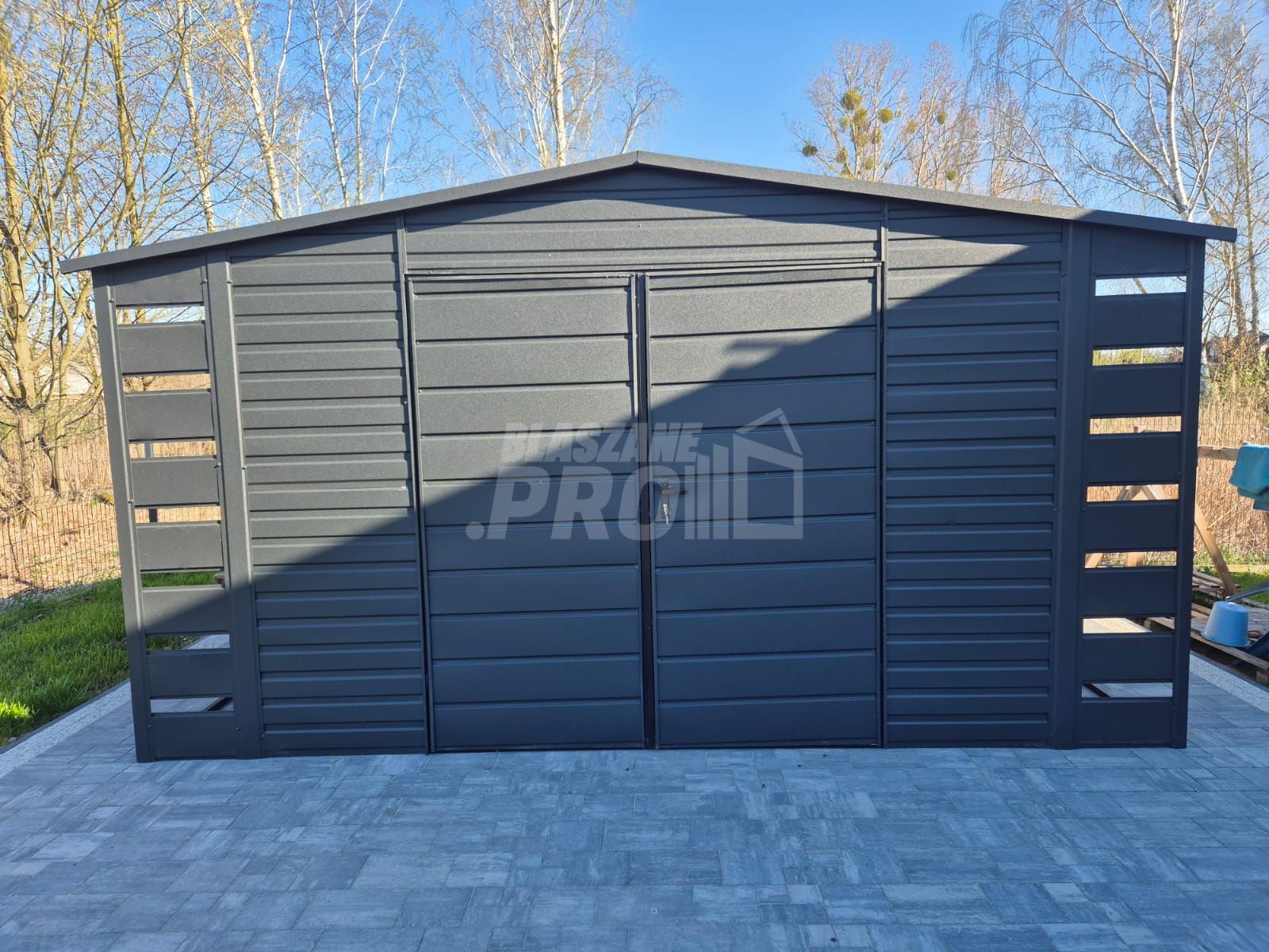 Schowek - Domek Ogrodowy 3x3 + 2x wiata 0,5m  Antracyt  GP5990