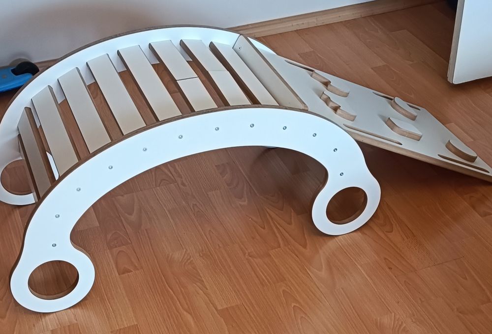 Drewniany bujak Montessori + ścianka wspinaczkowa!/zjeżdżalnia