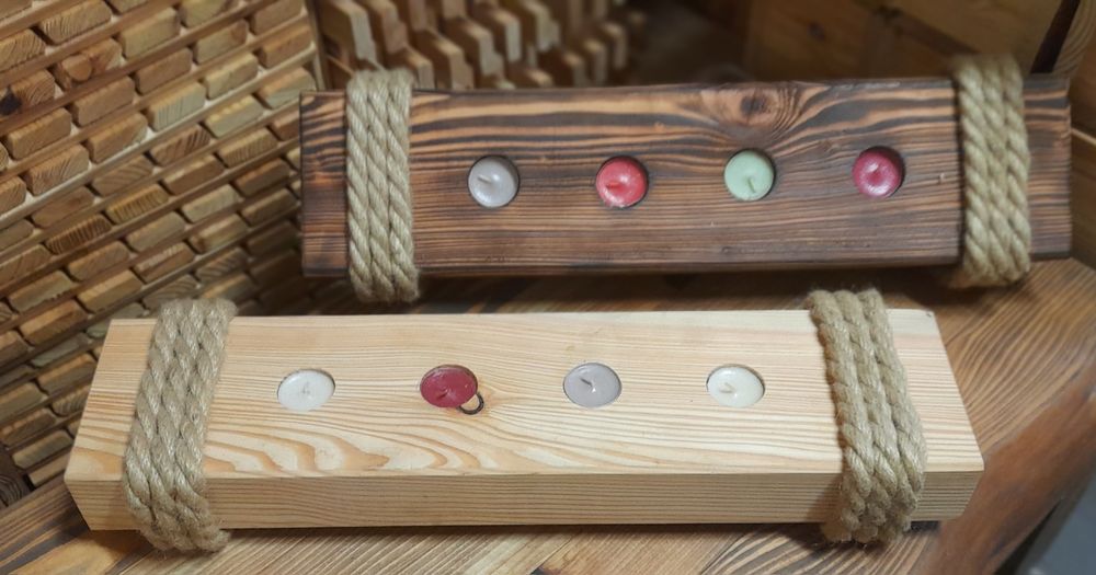 Świecznik, świeca drewniana z liną