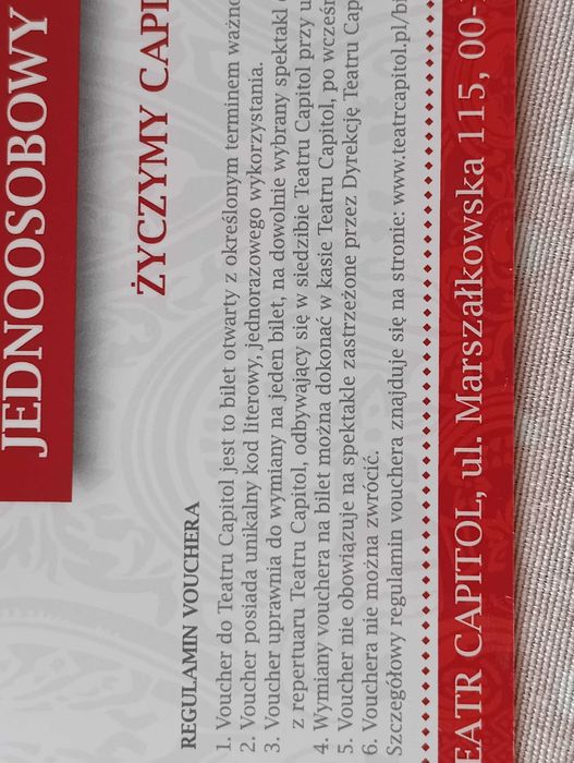 Voucher bilet do teatru CAPITOL