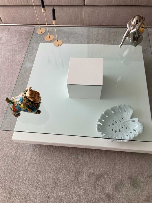 Mesa branca lacada c/vidro sala estar