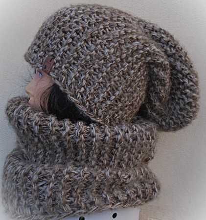 komplet damski na zimę czapka i komin  odcienie kawowego brązu