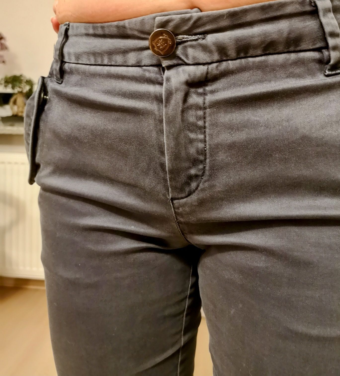 Spodnie rurki Massimo Dutti szare popiel slim fit/ r. 38