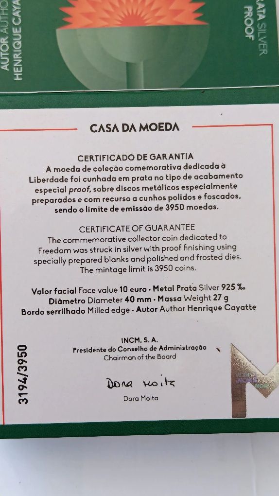 Moedas de 10 €, prata prof. Liberdade