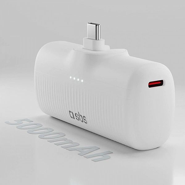 Powerbank SBS EcoPower 5000 mAh 10W z wbudowanym portem USB-C - biały