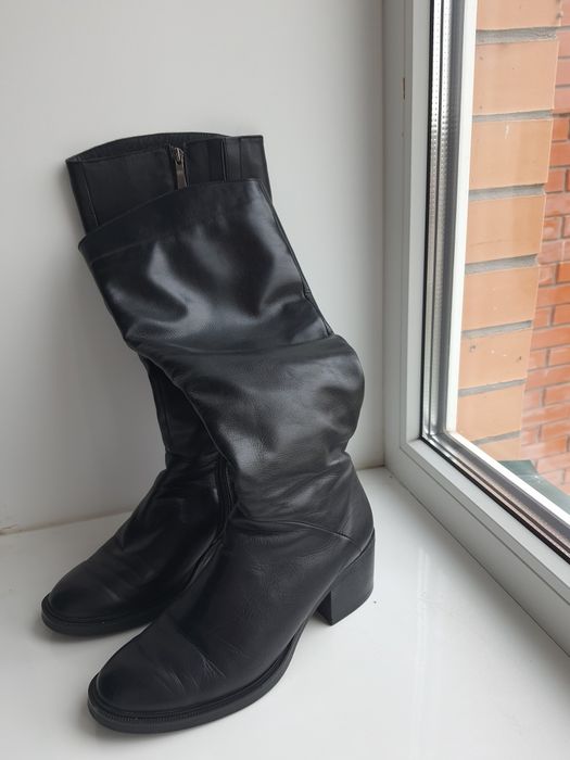 Зимові шкіряні високі чоботи, 39 розмір