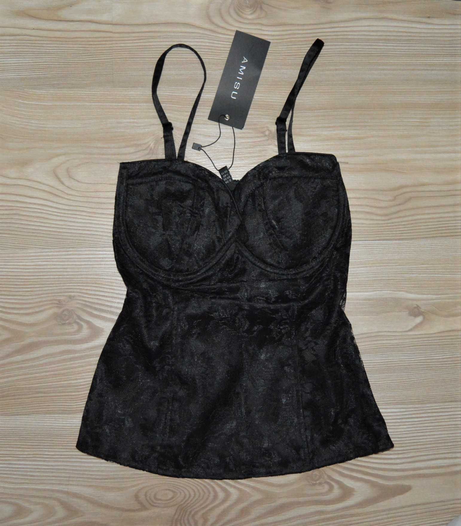 gorset top nowy metki new yorker koronka fiolet XS 34 sexy fiszbiny