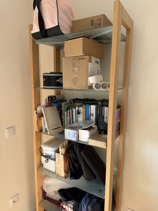 Mesa e estante escritorio vidro