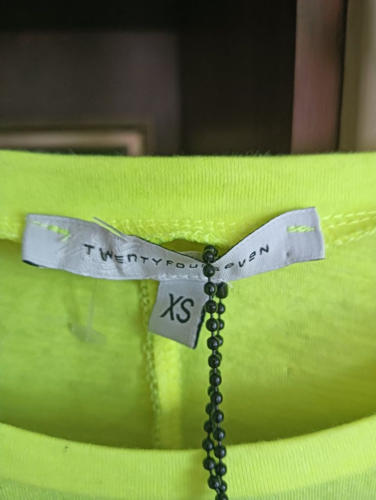 Top  letni Crop z bawełny oversize -żółty neon z napisem Girl Power XS