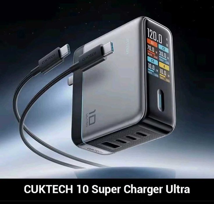Cuktech 10 Ultra Charger 120W Display 3C1A Port with Cable