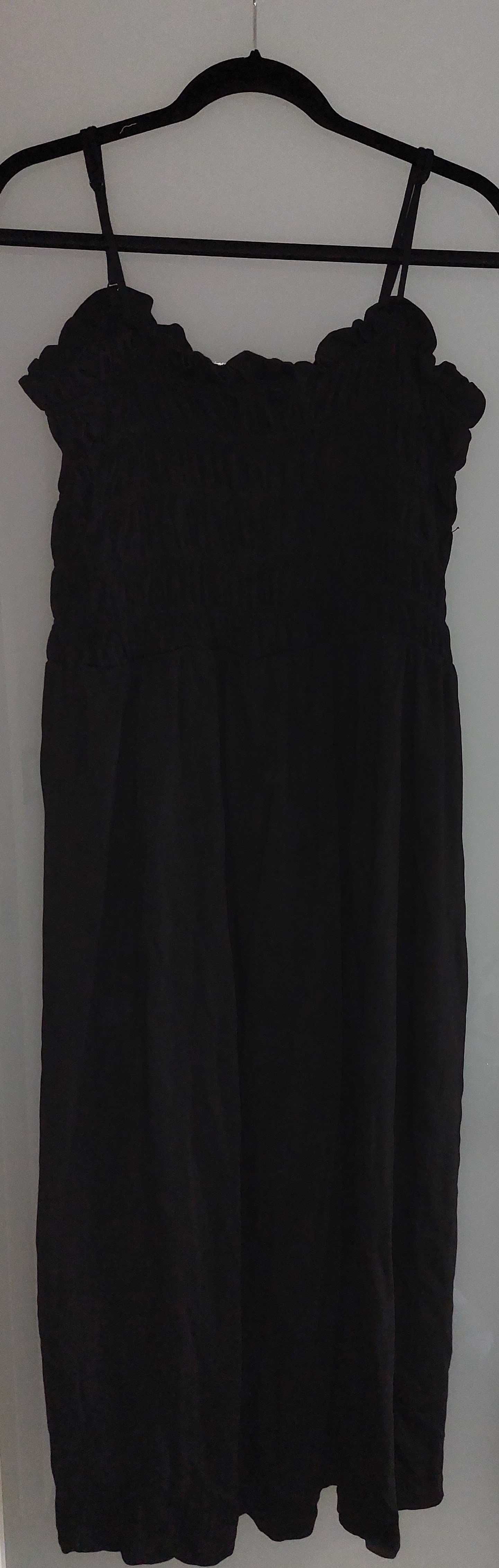Czarna maxi sukienka na ramiączkach marszczony dekolt H&M 42/XL