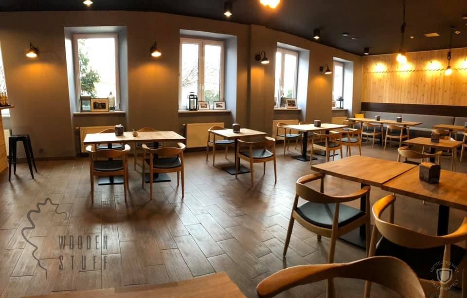 Dębowy stół do restauracji na jednej nodze stolik postument 60x60x3