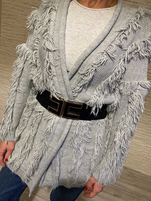 Andżela kardigan frędzle boho sweterek szary Uni