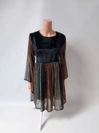 Sukienka wzorzysta z welurowa Czarna góra odcinana Body Wrap S 36