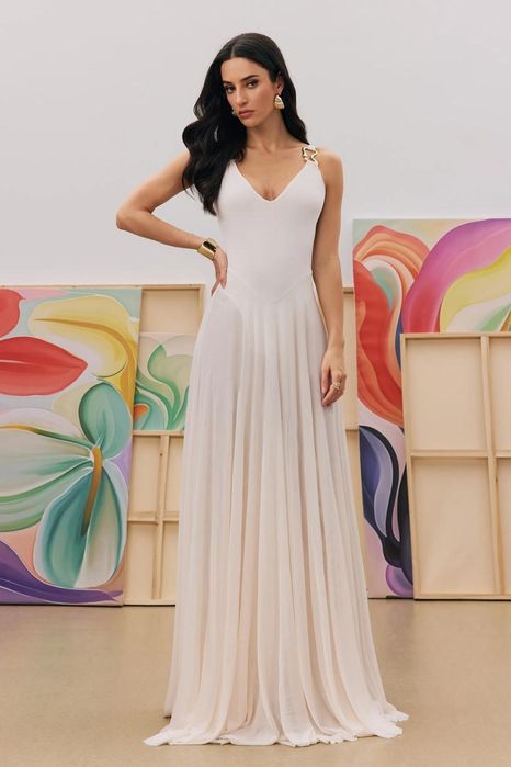 Vestido longo Julie com decote profundo , marca Sunfere