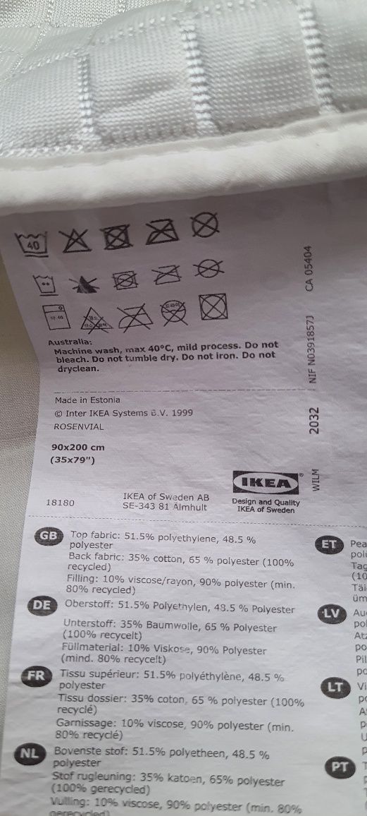 IKEA наматрацник ROSENVIAL 90×200 см
