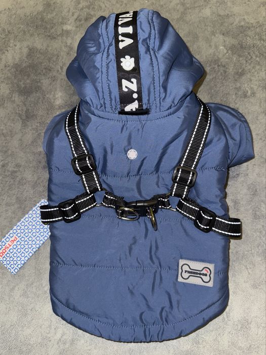 Теплий пуховик зі шлеєм для малих і середніх собак