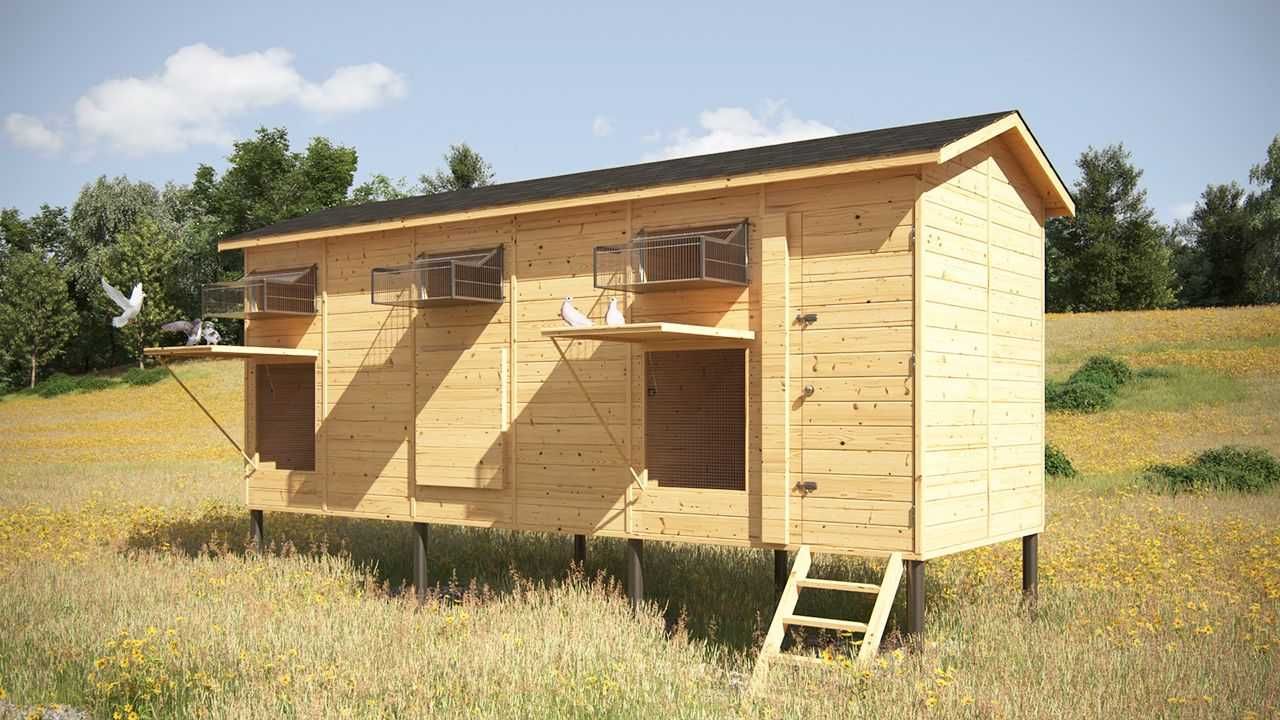 Gołębnik wolnostojący konstrukcja wloty przegrody gont 300x800 20mm