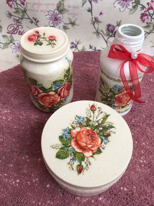 Zestaw decoupage rękodzieło słoik butelka pudełko urodziny imieniny