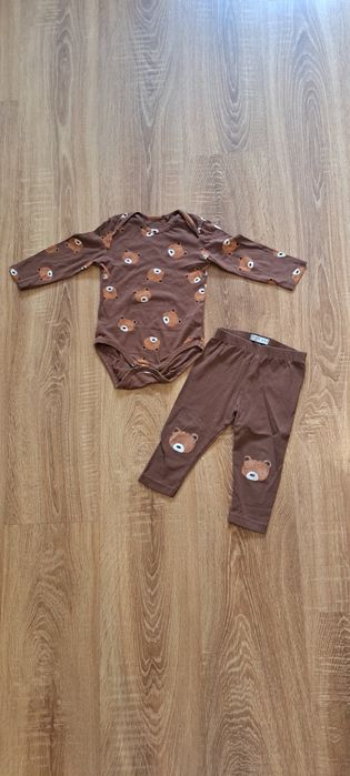 Zestaw body z długim rękawem, getry, spodnie, leginsy, sinsay, miś. 80