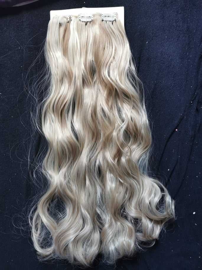 Doczepiane włosy clip in 65 cm pasma blond