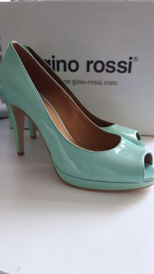 Buty czółenka peep toe szpilki GINO ROSSI NOWE r.38 miętowe skórzane