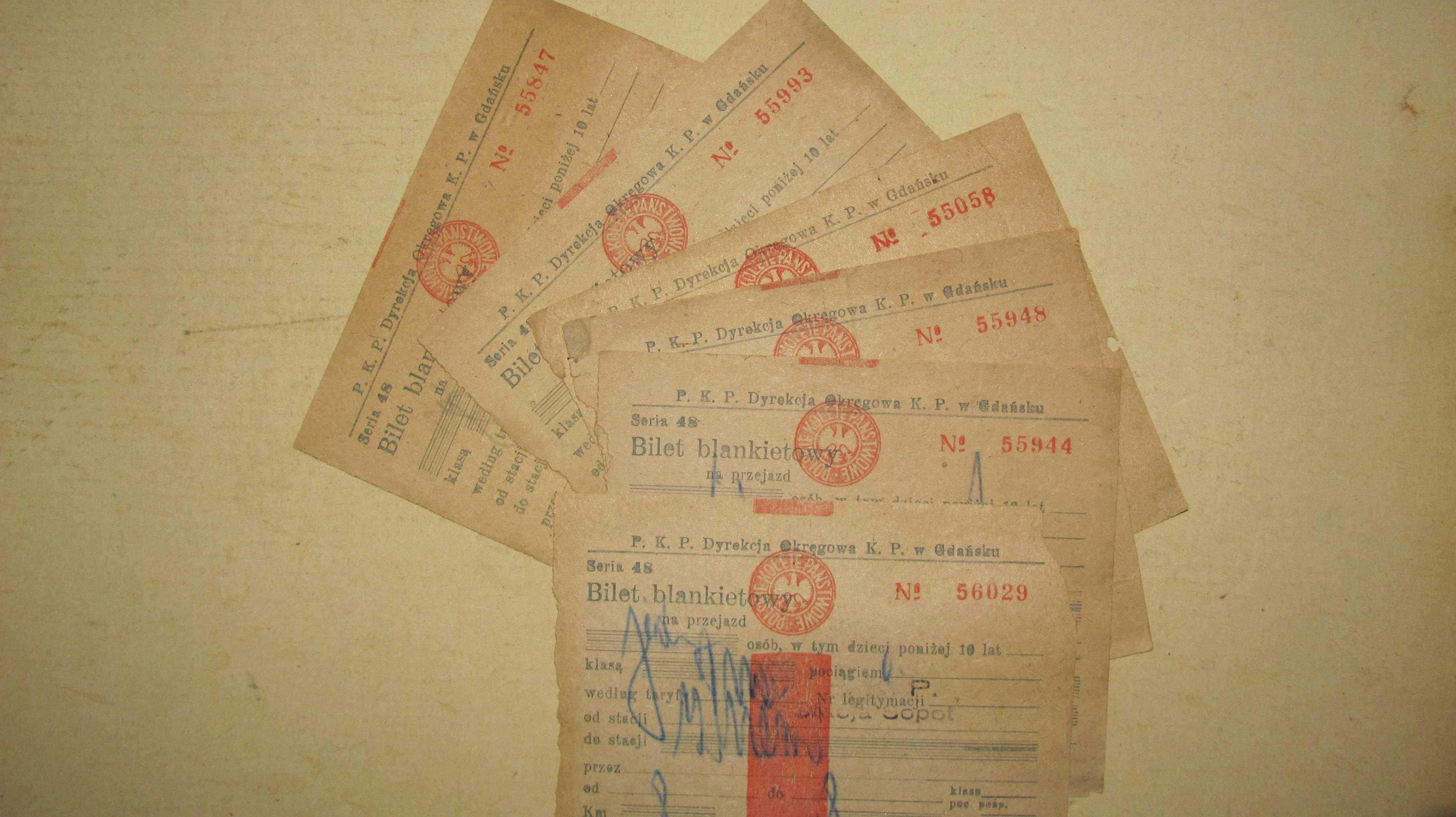 Bilet kolejowy PKP Gdańsk, rok 1946, stan 2/3+