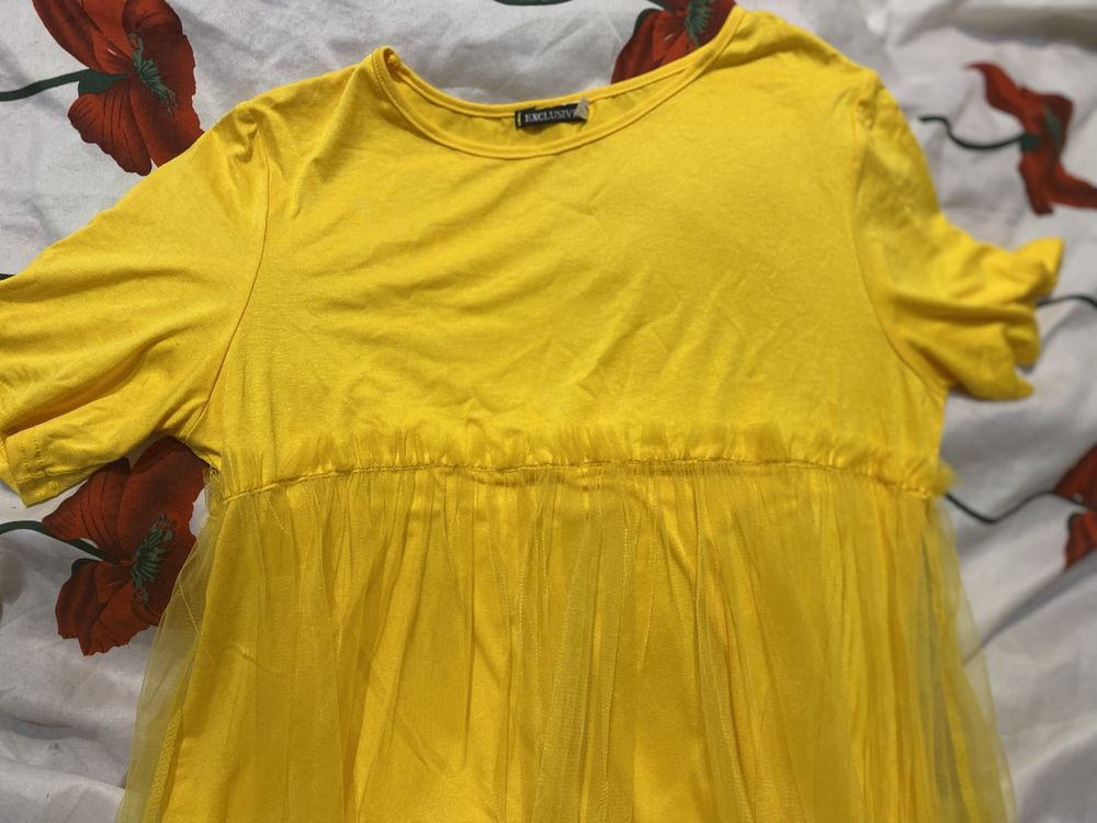 Жовте плаття, сукня з шифоновою юбкою 42-46