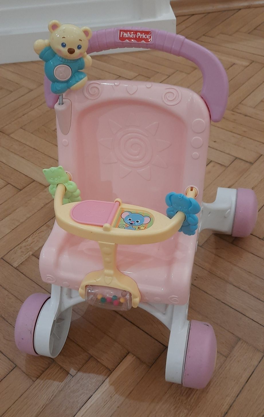 Wózek,  pchacz, chodzik różowy Fisher price