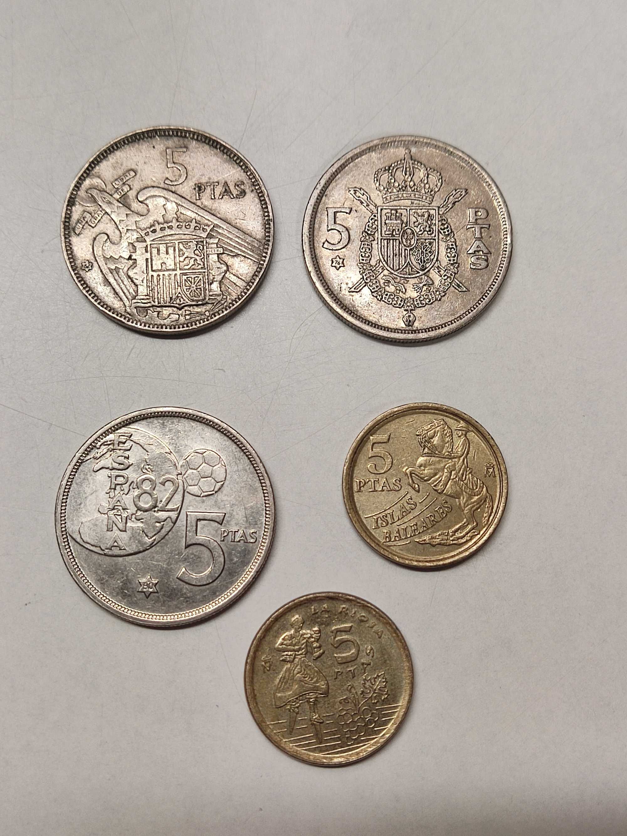 5 moedas de 5 pesetas