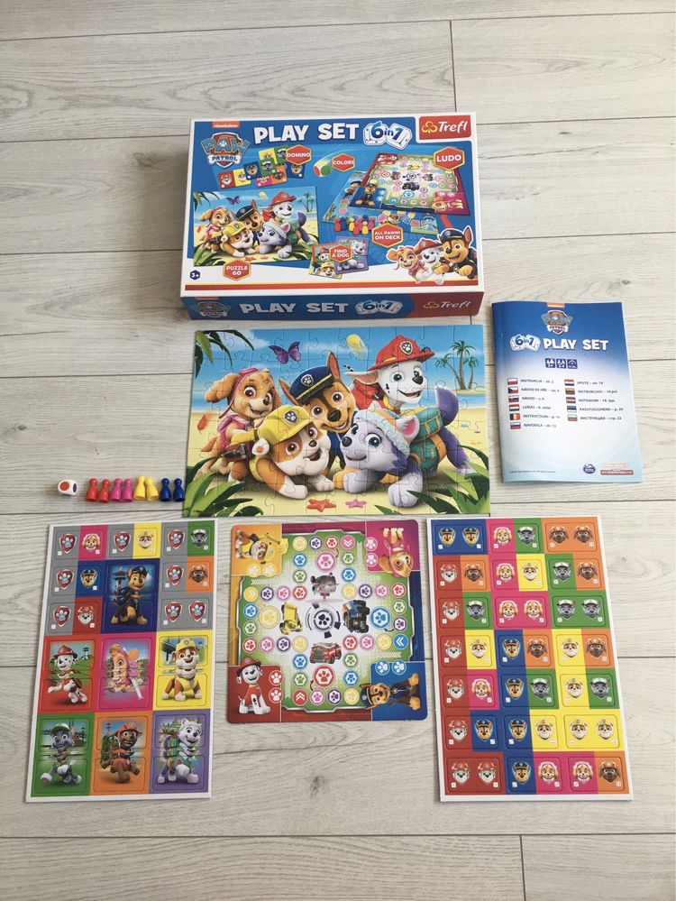 Zestaw play set 6w1 psi patrol paw patrol puzzle chińczyk domino