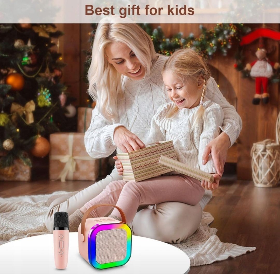 Głośnik bezprzewodowy przenośny 2w1 LED mikrofon karaoke bluetooth USB