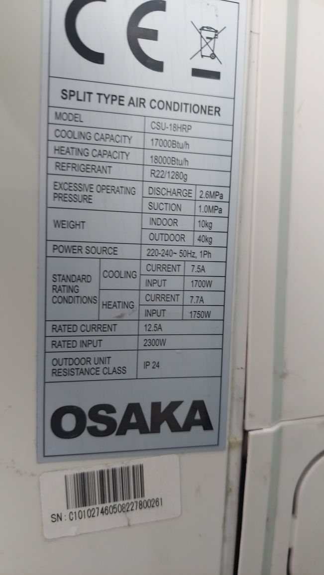 Продам кондиционер 18 НРС, Osaka 18.