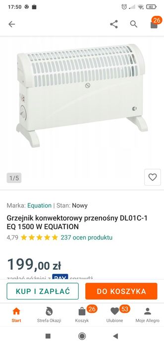 Grzejnik elektryczny konwektorowy 1500W