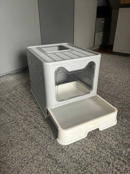 Duża Kryta Kuweta z Szufladą i Łopatką Dla Kota Kot Zakryta Nowa