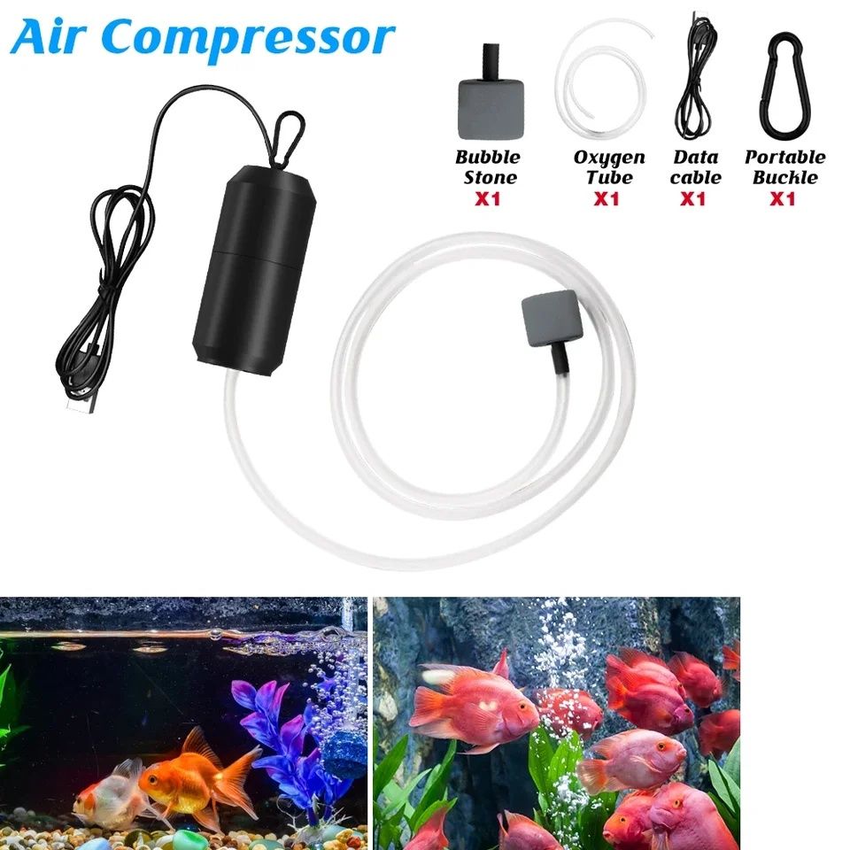 USB аквариумный воздушный насос с воздушным камнем и силиконовой трубк