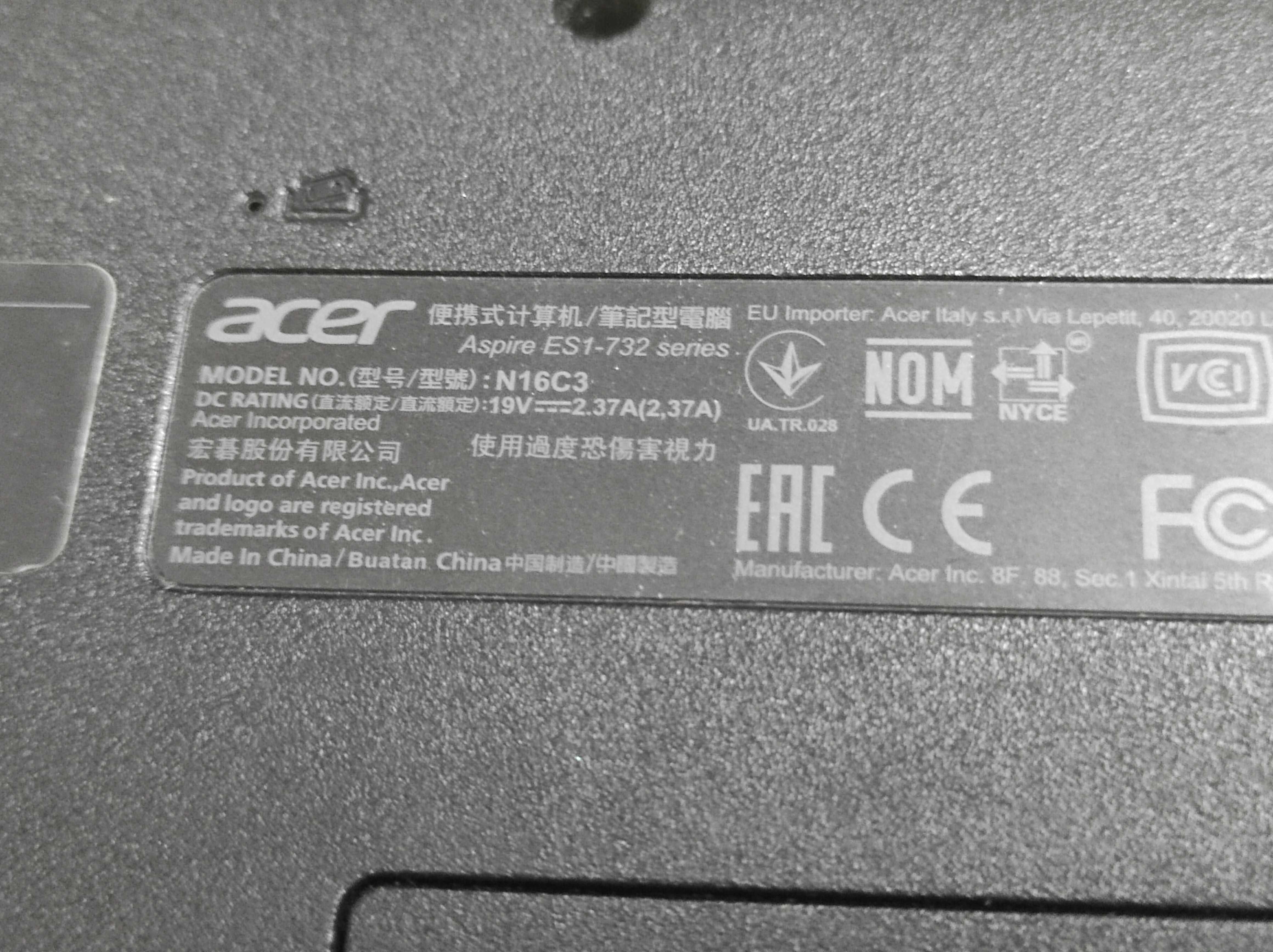 Продам Acer Aspire ES 17 / ES1-732-C59M (экран рабочий, не включается)