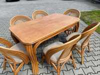 Komplet stół i 6 krzeseł ratanowych