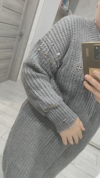 Платье туника крупная вязка кресты декор