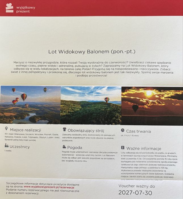 Lot widokowy balonem