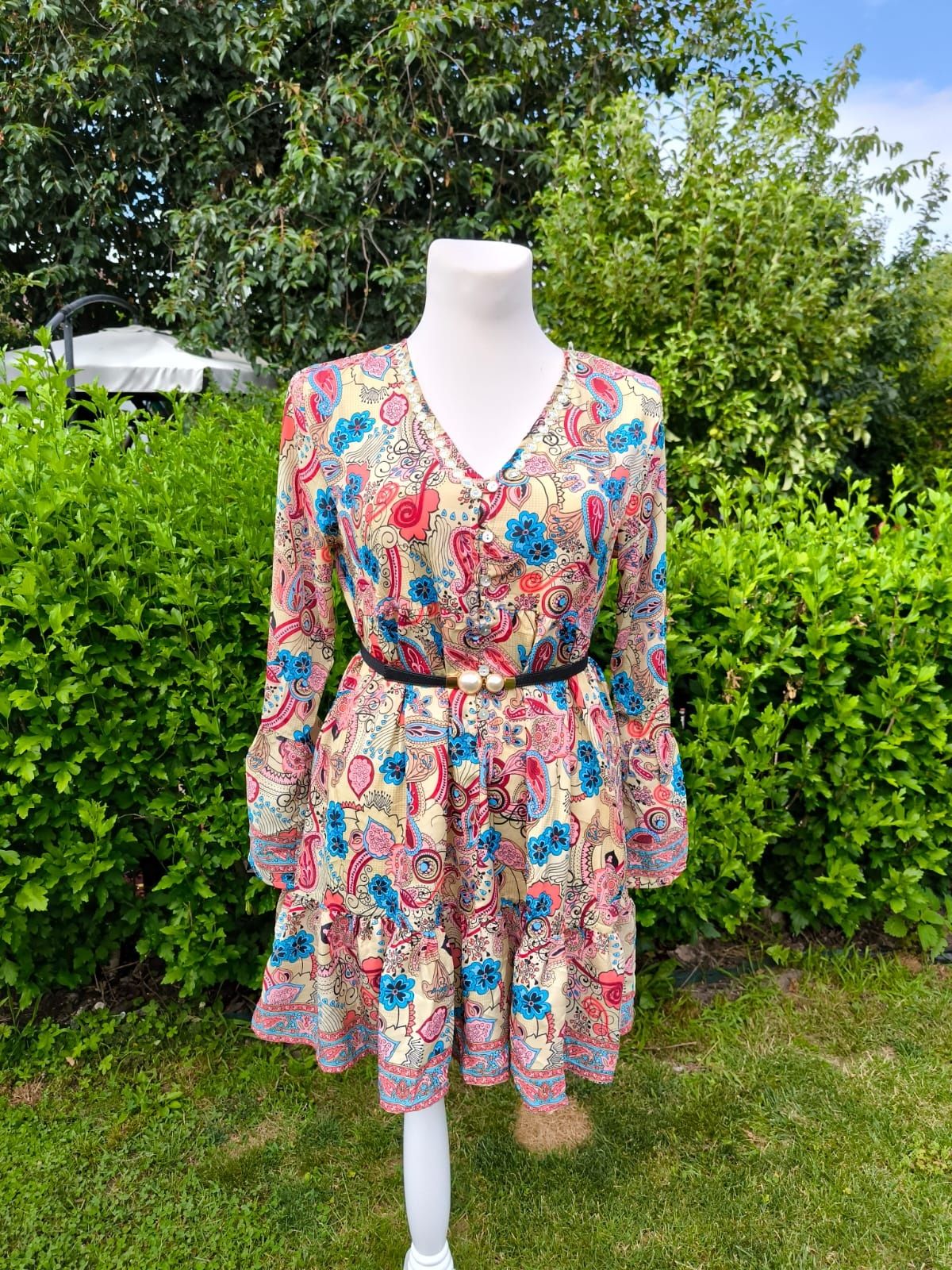 Sukienka Boho jedwab kolorowe wzory roz M-3xl