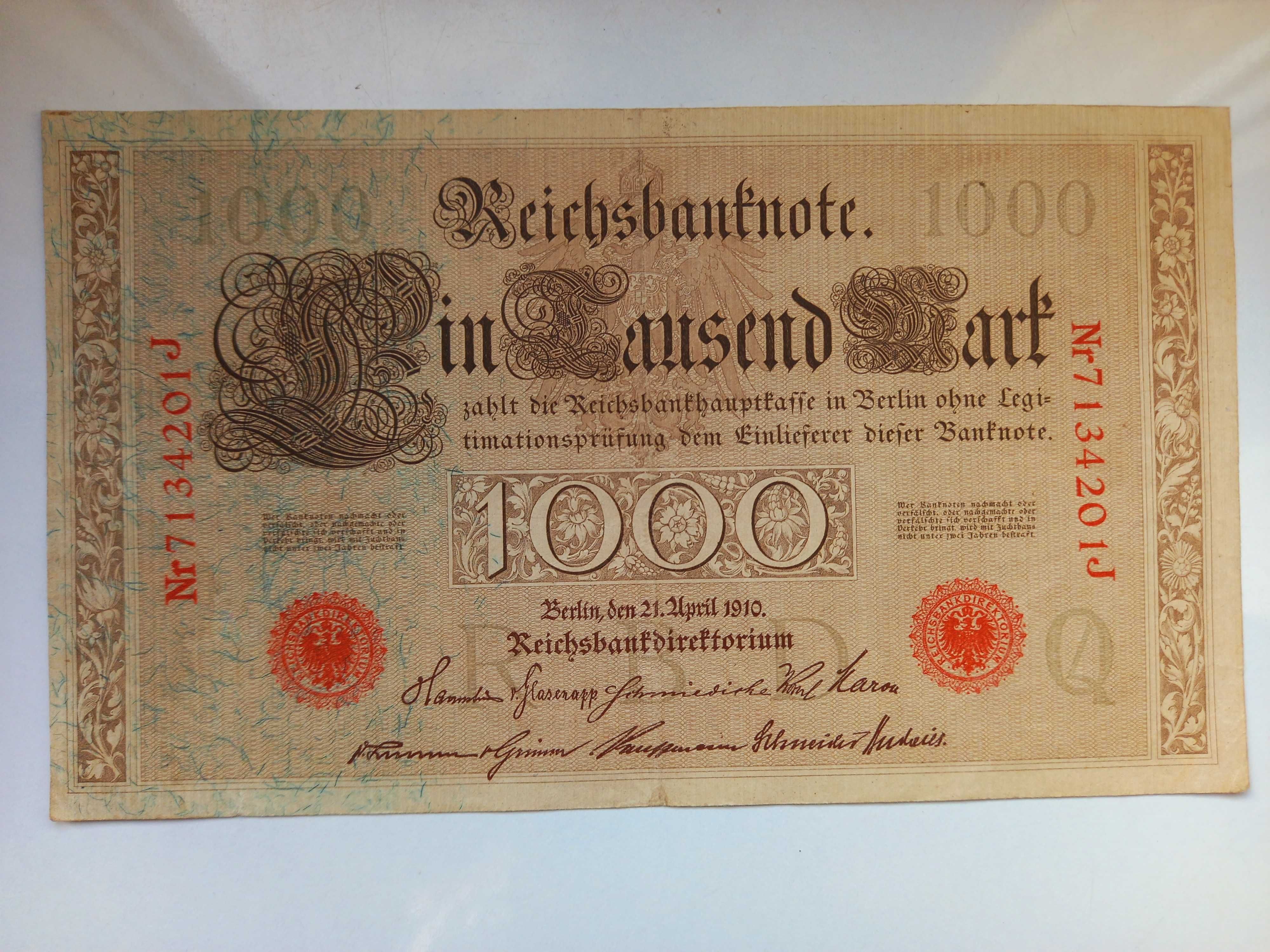 Banknot 1000 marek niemieckich Berlin 21 kwiecień 1910