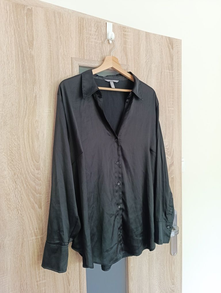Satynowa koszula oversize czarna H&M 42 XL