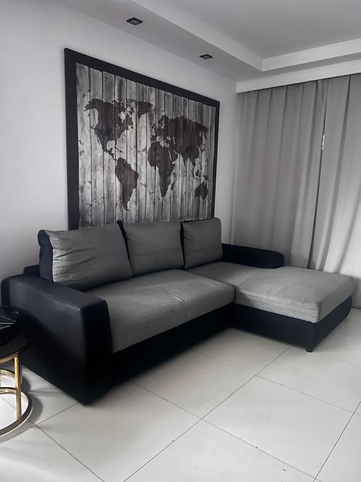 Narożnik szary sofa funkcja spania Kanapa lozko